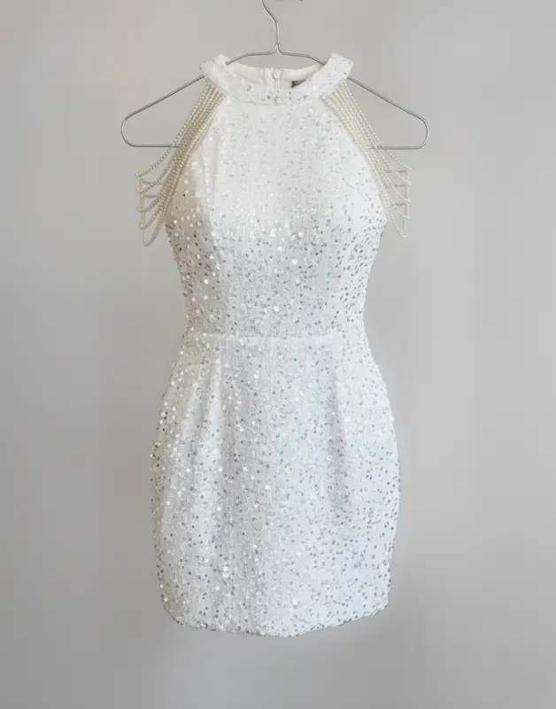 Vestido lentejuelas blanco talla M - Enterizos Elegantes | Comprar Online Lima