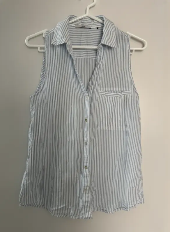 Blusa manga cero de rayas blanco y celeste marca EDC talla M - Blusas | Comprar Online Lima