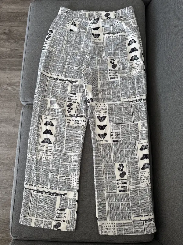 Pantalón vintage blanco y negro talla L - Imagen 2