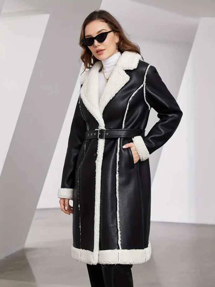 Abrigo negro largo de cuero elegante para mujer talla M modelo zara - Imagen 3
