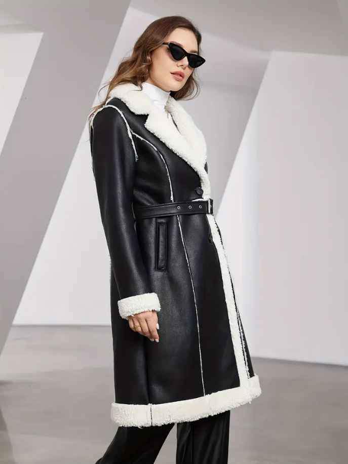 Abrigo negro largo de cuero elegante para mujer talla M modelo zara - Imagen 4