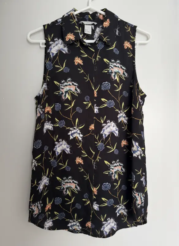 Blusa manga cero negro estampado flores marca H&M talla S - Blusas | Comprar Online Lima