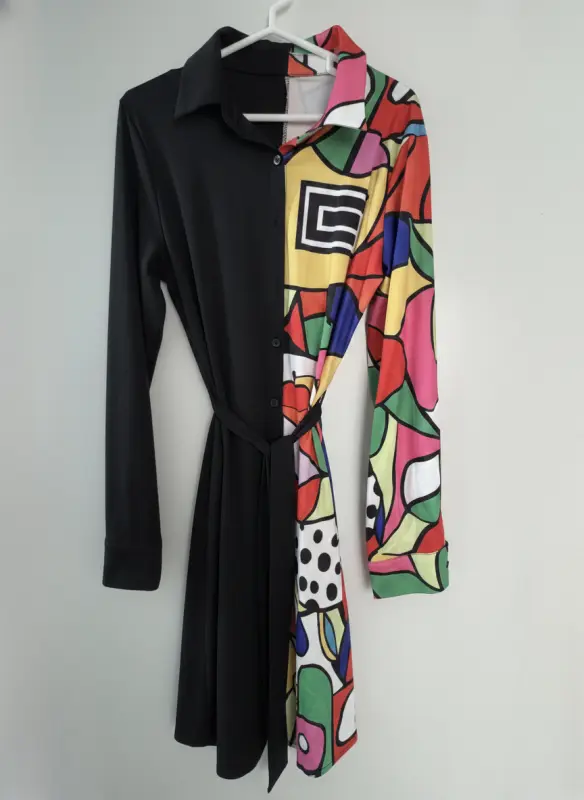 Vestido camisero negro multicolor talla M - Enterizos Elegantes | Comprar Online Lima