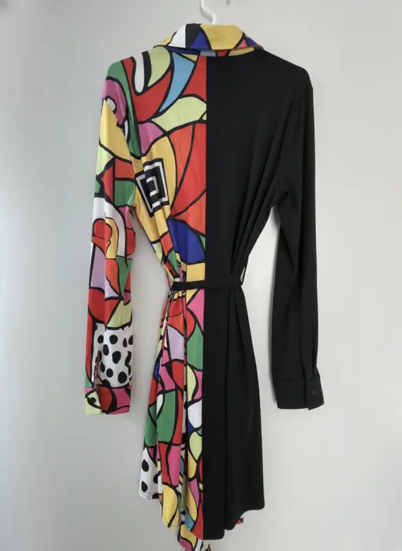 Vestido camisero negro multicolor talla M - Imagen 2