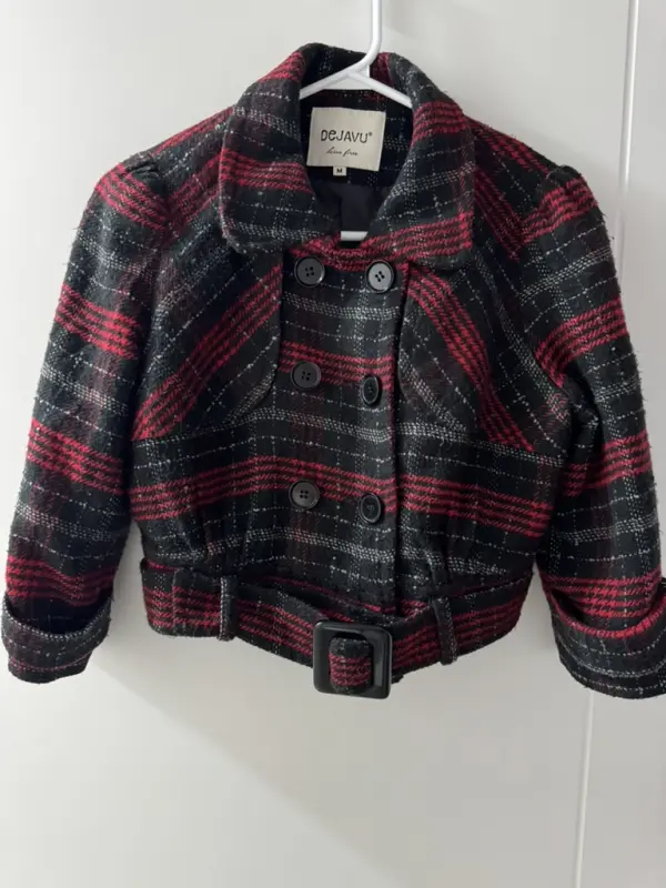 Abrigo crop de cuadros rojo y negro talla M - Moda Mujer | Comprar Online Lima