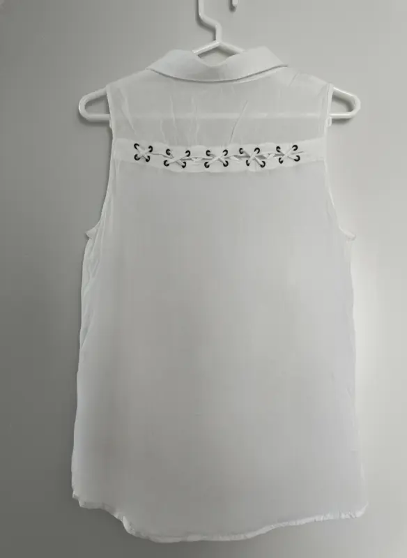 Blusa de lino manga cero blanco talla M - Imagen 2