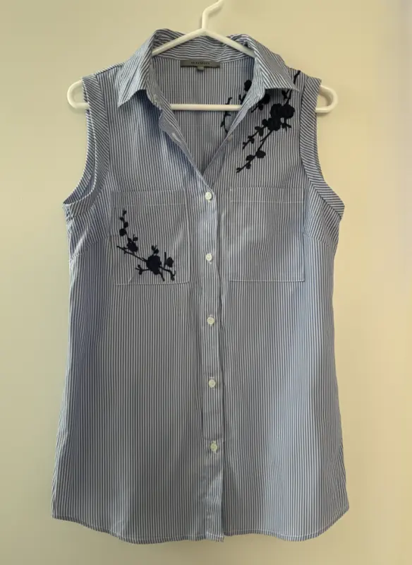 Blusa manga cero a rayas celeste marca basement talla XS - Comprar en Lima Perú | Fancy Shops